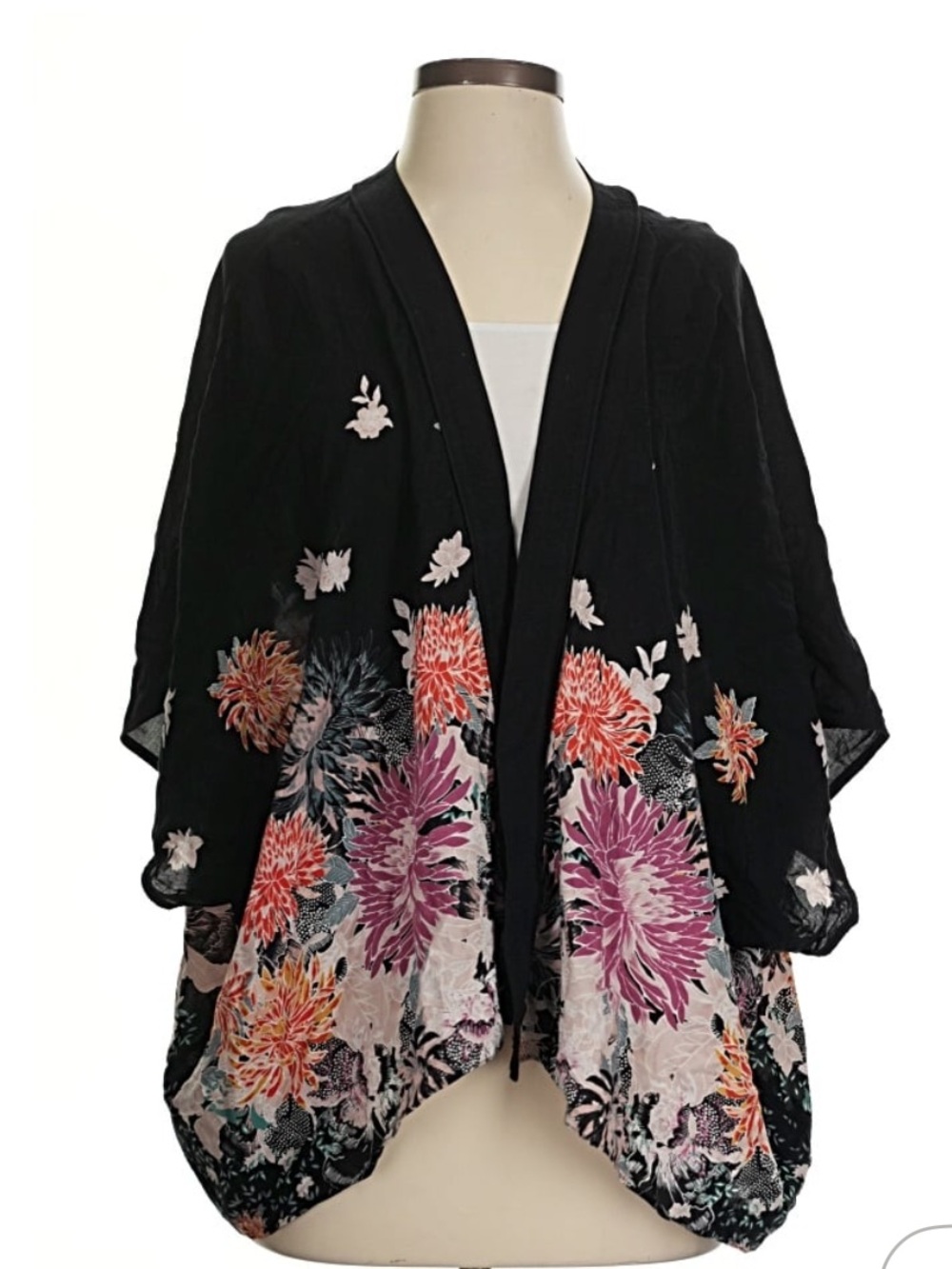 Talula Black Floral Kimono Cardigan with Pink & Orange Blooms